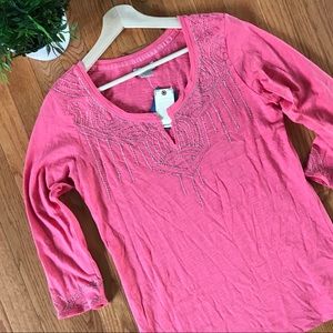 NWT Lucky Brand Rose/Coral Embellished Shirt